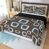 Mocha Brown Blue Retro 3-Piece Duvet Bedding Set, Midcentury Bed Linen