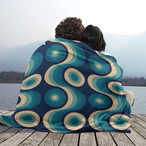 Blue Vintage Style Flannel Blanket –  70s Midcentury Modern Accent