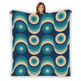 Blue Vintage Style Flannel Blanket –  70s Midcentury Modern Accent