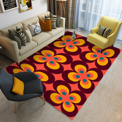 Midcentury Vintage Rectangular Floor Rug – 70s Retro Home Decor
