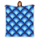 70s Retro Peacock Eye Home Decor Blanket – Blue Midcentury Modern Decor