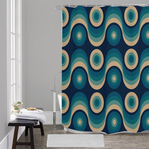 Vintage Bathroom Shower Curtain – Bold Blue Mid Century Modern Decor