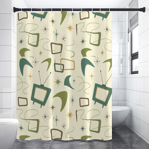 Retro 50s Atomic Shower Curtain – Vintage Midcentury Bath Decor