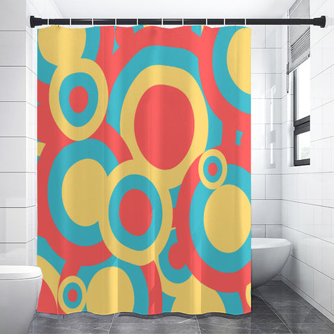 Midcentury Modern Shower Curtain – Retro Bathroom Decor, Bold 70s Bubble Pattern