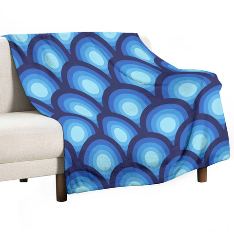 70s Retro Peacock Eye Home Decor Blanket – Blue Midcentury Modern Decor