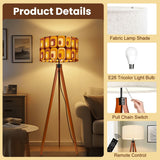 Retro 70s Midcentury Style Tripod Floor Lamp: Orange Brown Linen Shade, Remote