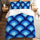 Blue Peacock Eye Pattern Comforter Set: 70s Retro Queen Size Microfiber Bedding