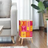 Square Small Trash Can with Lid Orange Pink Yellow Mid Century Pattern