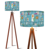 Retro Scandi Tripod Floor Lamp: 1960s Pattern Linen Shade, Smart LED Remote