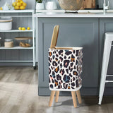 Retro Square Small Trash Can with Lid, Colorful Leopard Pattern