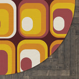 Orange Brown Retro 70s Round Rug, Boho Chenille Mid-Century Style Area Carpet