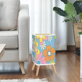 Scandi Square Small Trash Can with Lid, 1970s Flowers Blue Orange Yellow