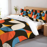 60s Bauhaus Retro Pattern Comforter Set: Queen Size Microfiber Bedding