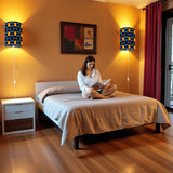 Sunburst Retro Linen Shade Wall Sconces - Midcentury Plug-in Lamp Set of 2