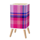 Nordic Square Small Trash Can with Lid, Tartan Check Fabric Blue Pink Red
