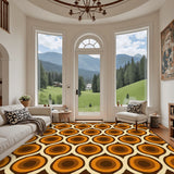 Retro 70s Peacock Area Rug: Orange Brown Non-Slip Plush, 12x9 ft / 365x274 cm