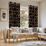 Black 70s Midcentury Blackout Curtains: Retro Squares Design Panels