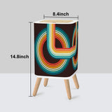 Retro Scandi Nordic Small Trash Can with Lid, Geometric Rainbow Black