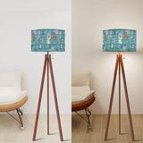 Retro Scandi Tripod Floor Lamp: 1960s Pattern Linen Shade, Smart LED Remote