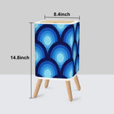 Retro Scandi Square Small Trash Can with Lid, 1970s Peacock Blue Circles