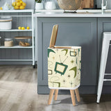 Retro Scandi Square Small Trash Can with Lid, 50s Motif Pattern Beige