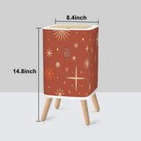 Retro Nordic Square Trash Can with Lid, Christmas Stars Celestial Brick Red