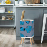 Retro Nordic Square Small Trash Can with Lid, Taupe Blue with Leaves