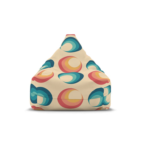 Retro 70s Bean Bag Chair Cover | Cozy Floor Seating in 2 Sizes | Midcentury Modern Decor Gift for Kids Adults | Blue Orange Beige Bubbles