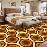 Retro 70s Peacock Area Rug: Orange Brown Non-Slip Plush, 12x9 ft / 365x274 cm