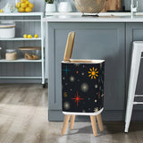 Scandi Midcentury Modern Trash Can with Lid: Retro 1960s Celestial Christmas Stars Black