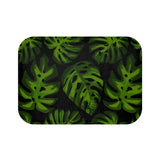 Retro 60s Monstera Pattern Bath Mat | Mid Century Black Green Decor