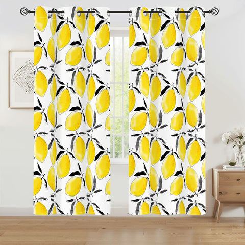 60s Retro Lemon Blackout Curtains: Mediterranean Midcentury Modern Drapes