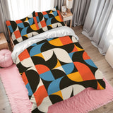 60s Bauhaus Retro Pattern Comforter Set: Queen Size Microfiber Bedding