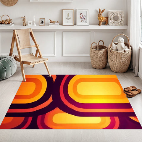 Vibrant Midcentury Rug – No Tassels, Retro 70s Vintage Home Decor
