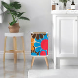 Retro Nordic Square Small Trash Can with Lid, 1970s Flowers Blue Red Brown Yellow