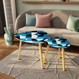 Blue Black White Bauhaus Style Retro Tripod Nesting Coffee Table Set