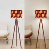 Midcentury Tripod Floor Lamp – Retro 1970s Print Shade orange red yellow