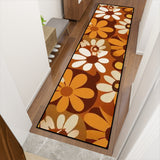 70s Flower Power Runner Rug – Midcentury White Brown Orange Multi Sizes