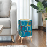 Retro Nordic Square Small Trash Can with Lid, 60s Squares Blue