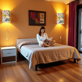 Retro Floral Linen Shade Wall Sconces - 60s Style Plug-in Lamp Set of 2