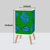 Retro Square Small Trash Can with Lid, Blue Monstera on Grass Green