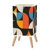 Scandi Style Square Trash Can with Lid, Abstract Geometric 60s 70s