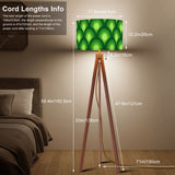 Green 70s Retro Tripod Floor Lamp – Midcentury Peacock Eye Linen Shade
