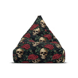 Black Red Green Gothic Bean Bag Chair Cover - Skulls and Roses Decor for Game Rooms, Lounge, Living Room - 2 sizes
