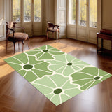 Vintage Midcentury Floral Rug without Tassels, Green White Modern Retro 70s