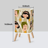 Nordic Style Square Small Trash Can with Lid Mid Century Pattern Faces