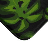 Retro 60s Monstera Pattern Bath Mat | Mid Century Black Green Decor