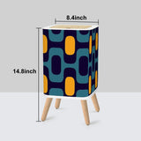Scandi Square Small Trash Can with Lid, 1970s Blue Curry Yellow Geometric