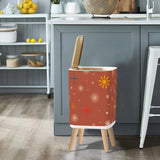 Retro Nordic Square Trash Can with Lid, Christmas Stars Celestial Brick Red