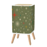 Retro 1960s Trash Can with Lid, Christmas Stars Celestial Olive Green